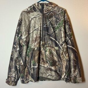 Cabelas Dry Plus Men’s Large Hood Pullover Half Zip Camouflage Jacket, Pockets